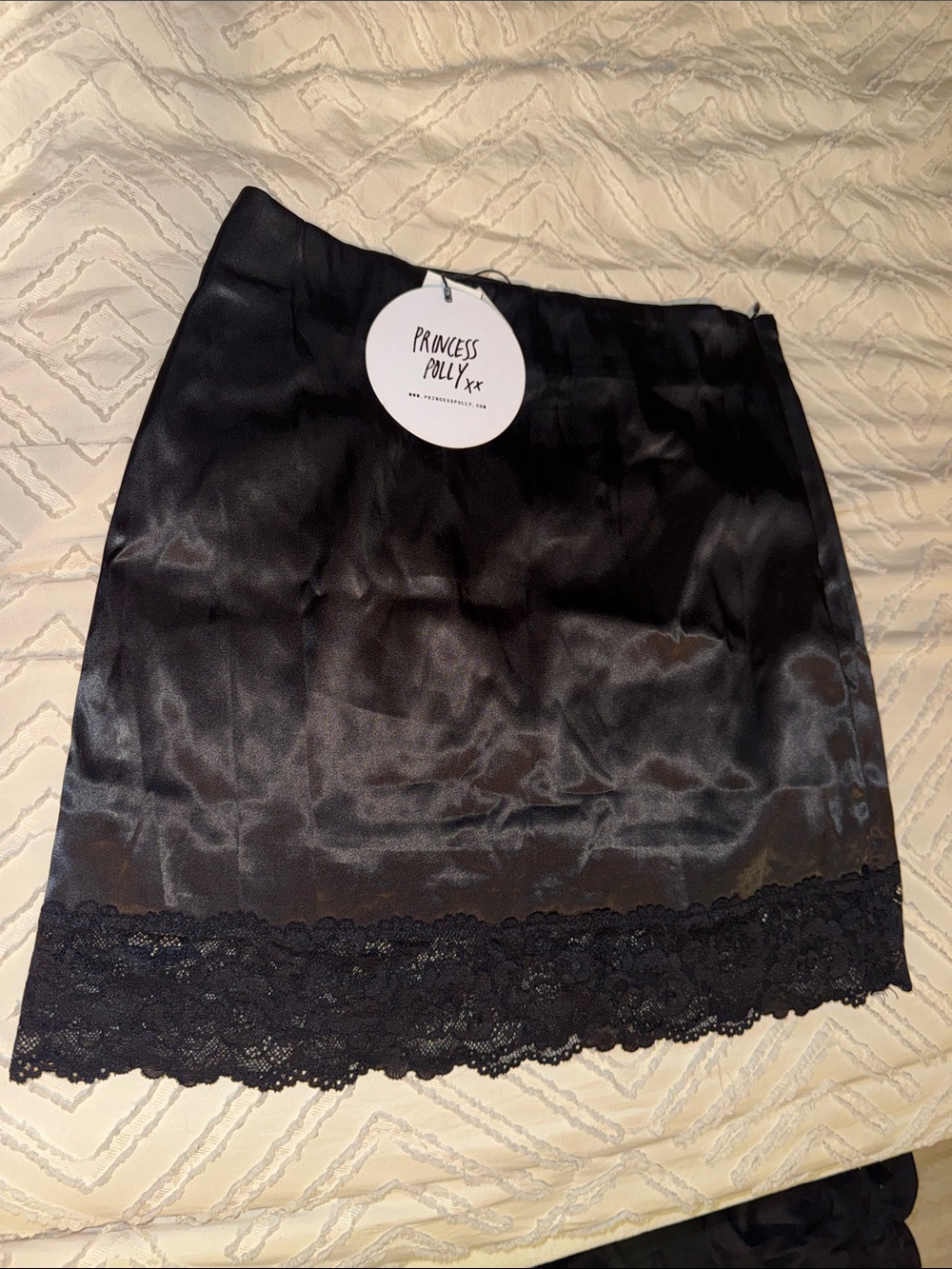 Princess Polly Black Satin Slip with Lace Hem